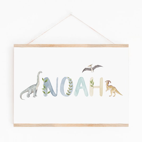 Individuelles Namensposter "Dinosaurier" | Poster Name | Namensschild | Kinderzimmer | Poster Tiere | Individuelles Geschenk