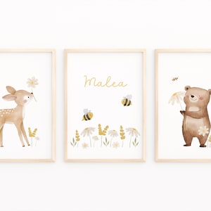 Poster Set Tiere | Personalisiert | Poster Biene| Poster Bär | Poster Reh | Kinderzimmerposter | Geschenk Taufe | Geschenk