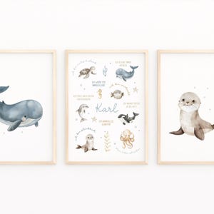 Personalisiertes Poster Set Meerestiere Affirmationsposter | 3er Set | Ocean Poster | Wal Poster | Kinderzimmerposter | Geschenk