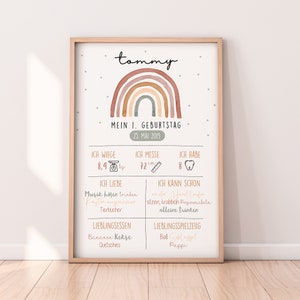 1. Geburtstag Meilensteinkarte "Regenbogen Boho Unisex" + FREE Karte "Unser Wunder" | Geburtstagstafel Geschenk | Baby