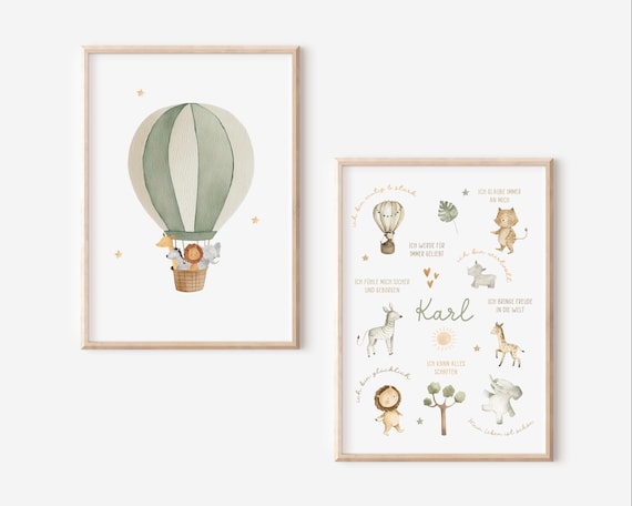 Poster Set  "Safari" | Affirmationsposter | Poster Ballon | Kinderzimmerposter | Safariposter | Poster Löwe | Poster Elefant