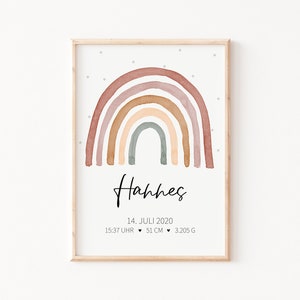 Geburtsanzeige "Regenbogen boho" | Geburtsposter | Meilenstein | personalisiertes Geschenk zur Geburt | Taufe | Geburtstag