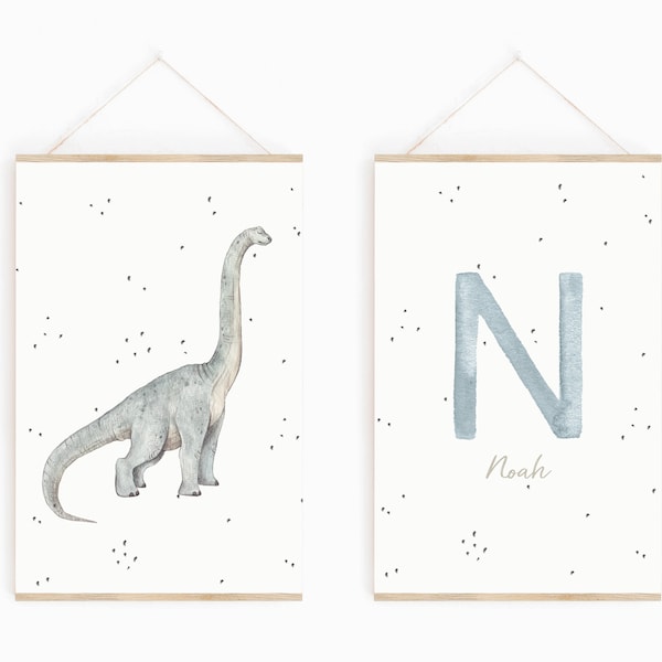 Personalisiertes  Poster Set "Dino" | Tier Poster | Dinosaurier Poster | Geschenk Taufe | Geschenk Geburtstag | Kinderzimmer
