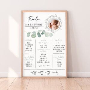 1. Geburtstag Meilensteinkarte "Minimalistisch Eukalyptus" + FREE Karte "Unser Wunder" | Geburtstagstafel Geschenk | Baby