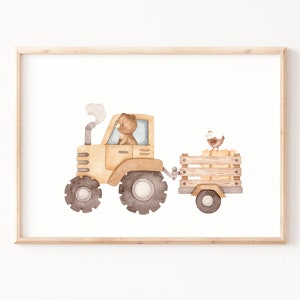Poster Traktor Bär |  Poster Bär | Bauernhofposter | Kinderzimmer | Kinderzimmerposter | Poster Tiere | Geschenk | Taufe