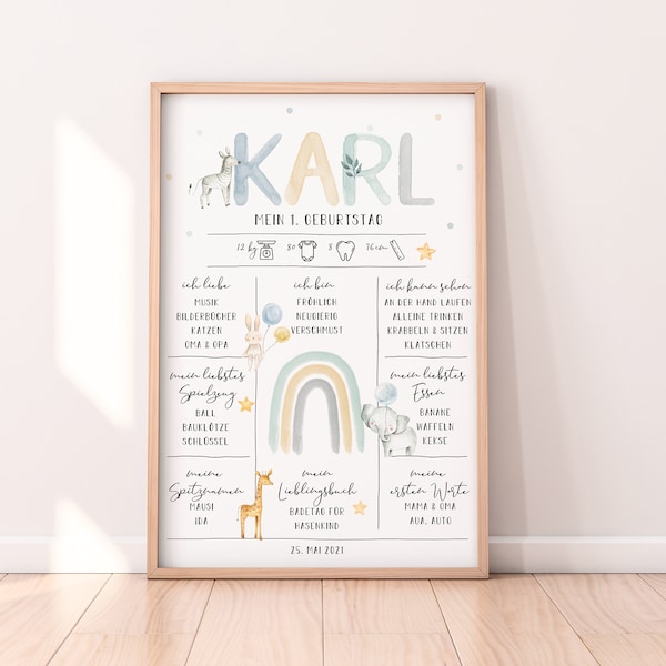 1st Birthday Milestone Card Blue and Yellow | Milestone Board Balloons | Birthday Board Gift | Baby | 2nd Birthday | 3rd Birthday