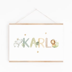 Individuelles Namensposter "Safari" | Poster Name | Namensschild | Kinderzimmer | Poster Tiere | Individuelles Geschenk