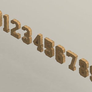 Puede incluir: Un conjunto de diez números de cartón, del 0 al 9, en estilo 3D. Los números están dispuestos en línea, con el 0 a la izquierda y el 9 a la derecha. Los números son todos del mismo tamaño y están hechos de cartón marrón claro.