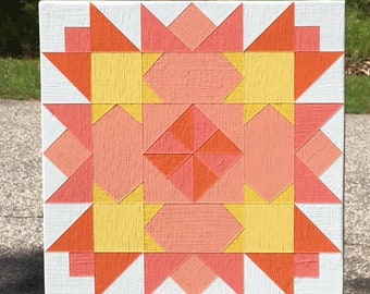 Pink and Yellow Barn Quilt Painted on Wood / Outdoor Safe Signs / Mini Barn Quilts / One Foot By One Foot / Month Of May Quilt Pattern