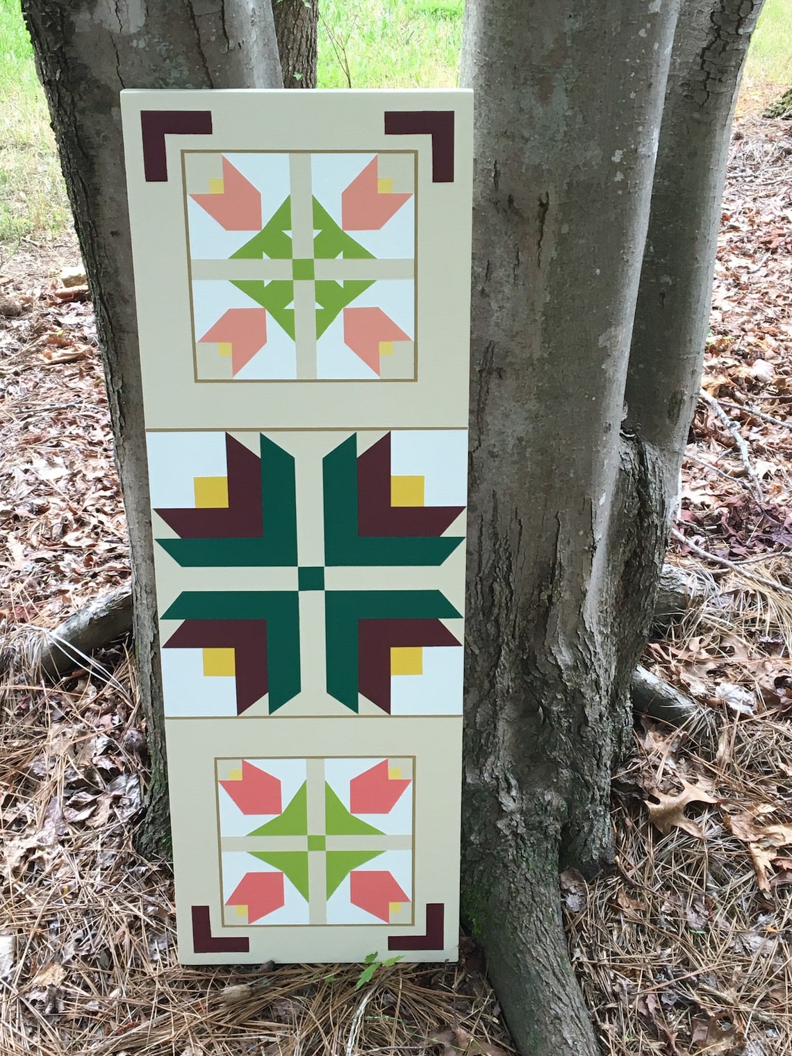 Barn Quilts, Outdoor Wood Signs, Wood Barn Quilts, Quilt Pattern Triptych, Hand Painted Florals
