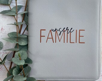 gray family and travel organizer our FAMILIE personalized and with plenty of space for passports, health insurance cards and U-booklets