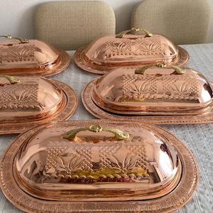 Copper Kebab Serving Plate, Food Serving Plate with Lid, Copper Serving Pot, Serving Tray, Ramadan Gifts, 5 Different Sizes