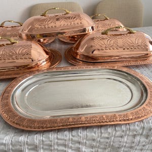 Copper Kebab Serving Plate, Food Serving Plate with Lid, Copper Serving Pot, Serving Tray, Ramadan Gifts, 5 Different Sizes