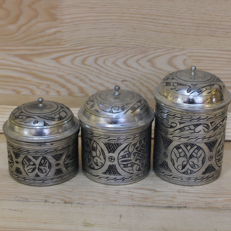 Copper Spice Jar 3piece Set With Lid 100 Copper Turkish Etsy