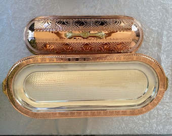 Heated Copper Kebab Serving Plate,Food Serving Plate with Lid,Heated Copper Serving Pot, 19”(50cm) Footed Food Summer Gift ,Christmas Gift