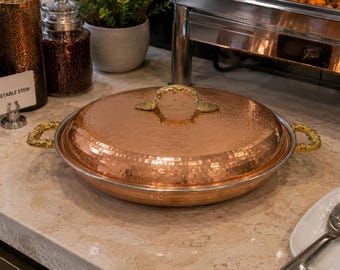 Large Copper Kavurma -Sauté Pan | Handmade Turkish Frying Skillet with Handles | Braised Meat, Deep Cooking & Serving Cookware
