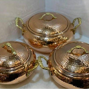 Pure Copper Cookware Set,Thick Double Brass Pot With Lid Handle,Kitchen  Decor, Cooking Utensils,Christmas Gift,Thanksgiving Dinner