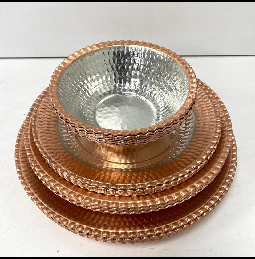Vajilla de cobre de 24 piezas platos de cobre forjados a mano platos llanos platos para servir de cobre platos de cobre hechos a mano regalo de San Valentin Etsy Mexico