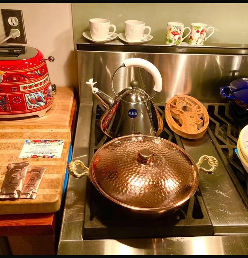 Handmade Copper Cookware Set with Brass Handles,Double Handled Copper Skillet Pan with Lid,Serving Pan, Mother’s Day Gift,Summer Home Gift image 10