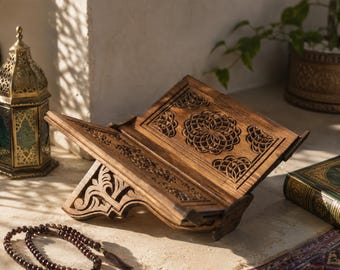 Suporte para livros, suporte para Bíblia, suporte de madeira para Alcorão, suporte de mesa para livros, suporte para livros de receitas, suporte para livros, presentes islâmicos, presente de Ramadã para muçulmanos