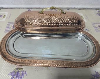 Copper Kebab Serving Plate, Food Serving Plate with Lid, Copper Serving Pot, Serving Tray, Ramadan Gifts, 5 Different Sizes