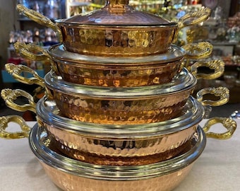 Copper Pan Set,Copper Pot with Lid,Double Handled Serving Pan,Thick Copper Dinner Pan,Omelet Pan,Valentine&#39;s Day,Ramadan Gift,Christmas Gift