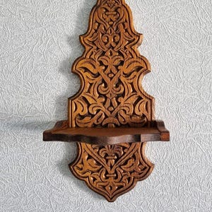 Carved Wooden Folding Ornate Wall Shelf,Decor Shelf,Candle Holder,Carved Wooden Shelf Decor Shelf,Christmas Gift,Bohemian Home Decoration