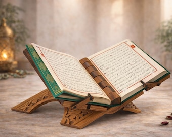 Suporte de madeira para leitura do Alcorão e da Bíblia, dobrável, feito à mão, presente islâmico para o Ramadã, decoração espiritual para casa.