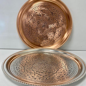 Turkish Handmade Large Copper Serving Tray/Thick Carved Copper Serving Tray/Large Copper Tray/Presentation Tray,Kitchen,Ramadan Gift