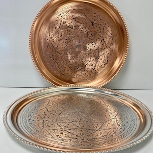 Turkish Handmade Large Copper Serving Tray/Thick Carved Copper Serving Tray/Large Copper Tray/Presentation Tray,Kitchen,Ramadan Gift