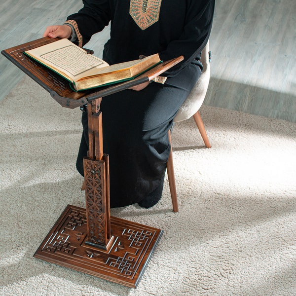 Height Adjustable Wooden Stand for Quran,Bible or Holy Books–Handmade Large Book Display,Cookbook Holder Islamic Home Decor,Ramadan-Eid Gift