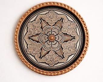 Large Handmade Copper Serving & Wall Tray 43 cm (16.9”) – Pure Copper Round Tray for Tea, Coffee -Wall Decor – Ramadan Gift