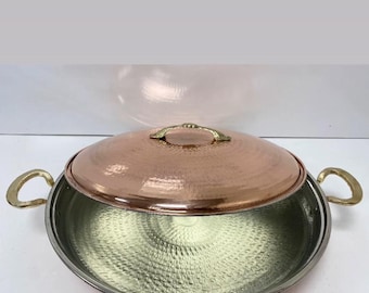 Large Copper Kavurma -Sauté Pan | Handmade Turkish Frying Skillet with Handles | Braised Meat, Deep Cooking & Serving Cookware