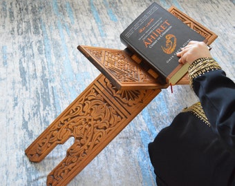 Wooden Quran Holder, Bible Stand,Ramadan Gift,Foldable Reading Table,Desktop Engraved Quran Stand,Book Reading Stand,Gift for Muslims