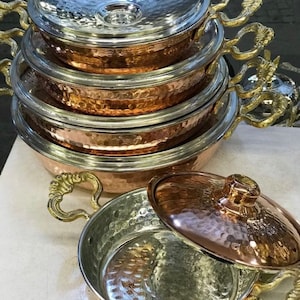 Abendessen Kupferpfanne Set, Servierpfanne mit Doppelgriff, Kupfertopf, dicke Kupferpfannen, Omelettpfanne, Servierpfanne, Kupferplatten, Weihnachtsgeschenke