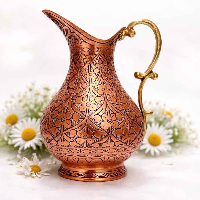 Handmade Copper Jug Set,Copper Cup with Brass Handle,Copper Serving Glass,Antiqued Copper Jug Set, Kitchen Decoration,Christmas Gifts image 12