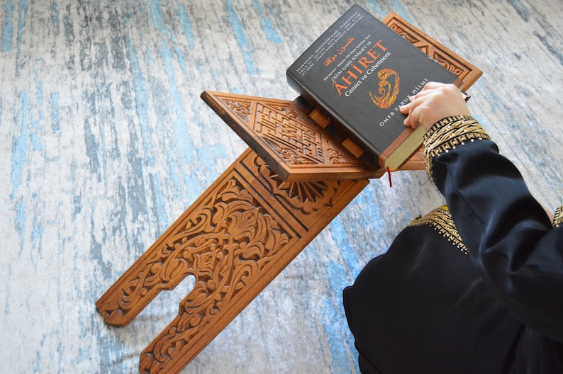 Wooden Quran Holder, Bible Stand,Ramadan Gift,Foldable Reading Table,Desktop Engraved Quran Stand,Book Reading Stand,Gift for Muslims image 6