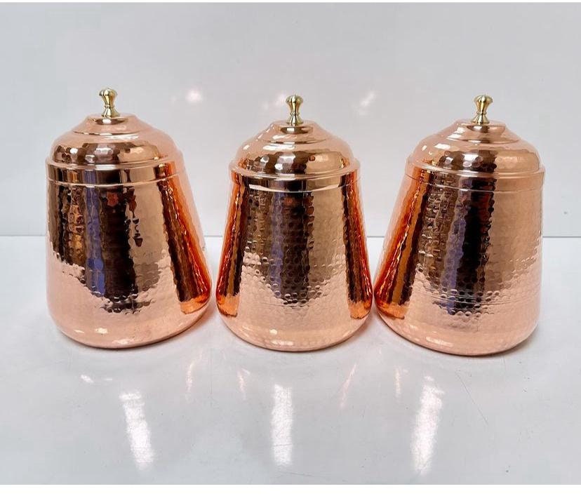 Pure copper Kitchen Cans,Set of 3 Spice Jars, Copper Container,1 Liter Copper Jar Set,Spice Container Set, Summer Gift ,Christmas Gift