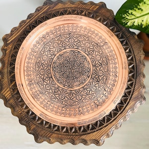 Türkisches Kupfer-Serviertablett - 15,7 / 40 cm Runde Servierplatte im osmanischen Stil - Kupfer-Serviertablett für Küche, Esszimmer & Weihnachtsgeschenk