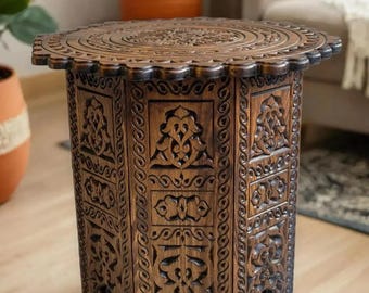 Wooden Coffee Table,Folding Table, Moroccan Turkish Handmade Coffee Table,Wood Carving Coffee Table,Folding Living Room Table,Christmas Gift