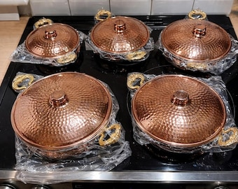 Copper Pan Set, Covered Double Handled Serving Pan,Copper Saucepan, Thick Copper Pans,Omelet Pan, Serving Pan, Copper Plates,Christmas Gifts