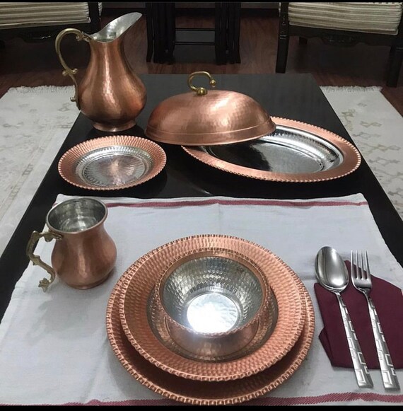 Vajilla de cobre de 24 piezas platos de cobre forjados a mano platos llanos platos para servir de cobre platos de cobre hechos a mano regalo de San Valentin Etsy Mexico