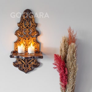 Hand Carved Wood Folding Ornate Wall Shelf,Candlestick,Bohem Home Decor,Carved Wood Shelf French Decor Rack, Wall Shelf,Christmas Gifts