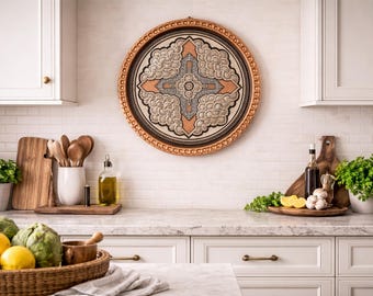 Authentic Handmade Turkish Copper Tray 43 cm (16.9”) – Round Serving-Wall Tray for Table Display and Decor – Ramadan Gift Housewarming Gift,