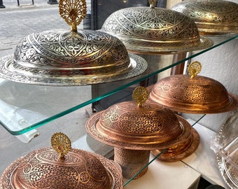 Copper Serving Plate,Copper Dining Platter,Copper Decorative Kitchen,Special Design for Food Service,Ramadan Gifts,Valentine's Day Gift
