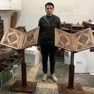 Extra Large Quran Stand,Adjustable Wooden Quran Holder,Large Lectern,Wooden Bible Holder,4.2 ft Bookshelf,Christmas Gifts,Gifts for Muslims