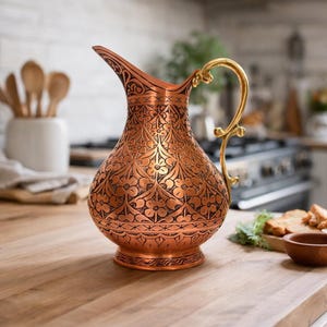 Handmade Copper Jug Set,Copper Cup with Brass Handle,Copper Serving Glass,Antiqued Copper Jug Set, Kitchen Decoration,Christmas Gifts image 13
