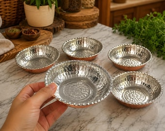 Handmade Turkish Copper Bowls Set of 6 -4.7” Mini Snack,Meze Bowls,Tapas Serving Dishes-Appetizer Dessert Breakfast Bowls -Housewarming Gift