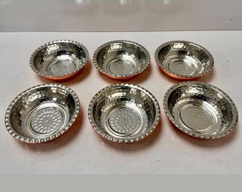 Mini Kupfer Servierschalen 6er Set | Handgemachte Meze Snack Tapas Vorspeisenteller | Kleines Präsentationsgeschirr zum Frühstück | Weihnachtsgeschenk