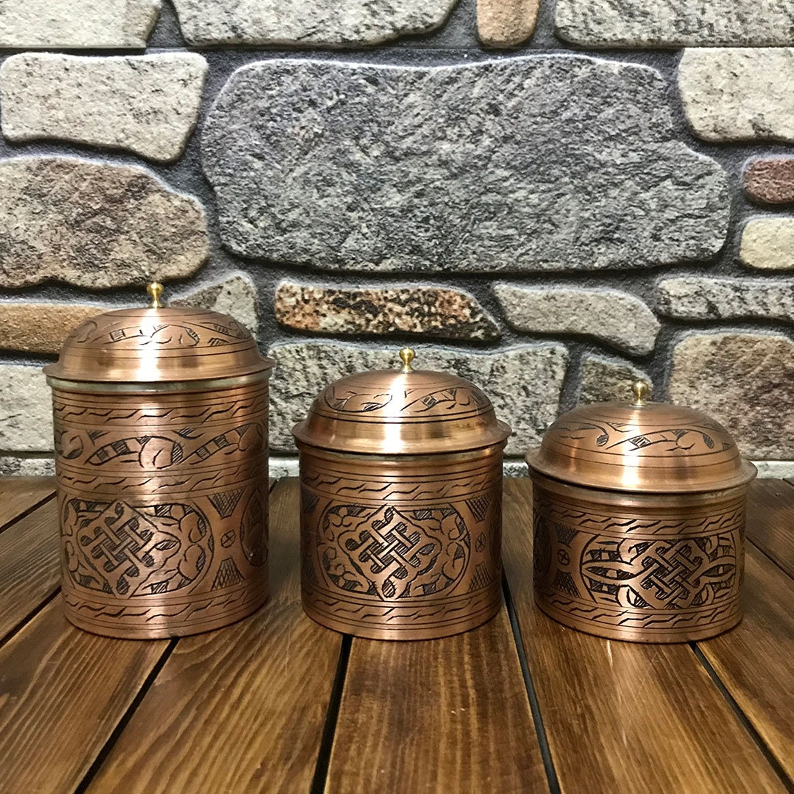 Copper Spice Jar 3 Piece Set with Lid 100 Copper Etsy